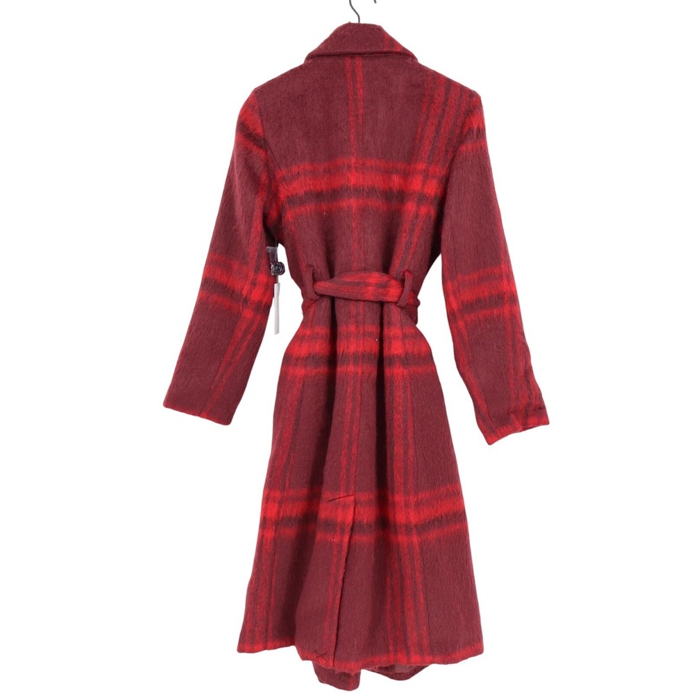 Liz Claiborne Midweight Trench Coat Womens Medium Red Plaid Belted Notch Collar - Picture 6 of 7